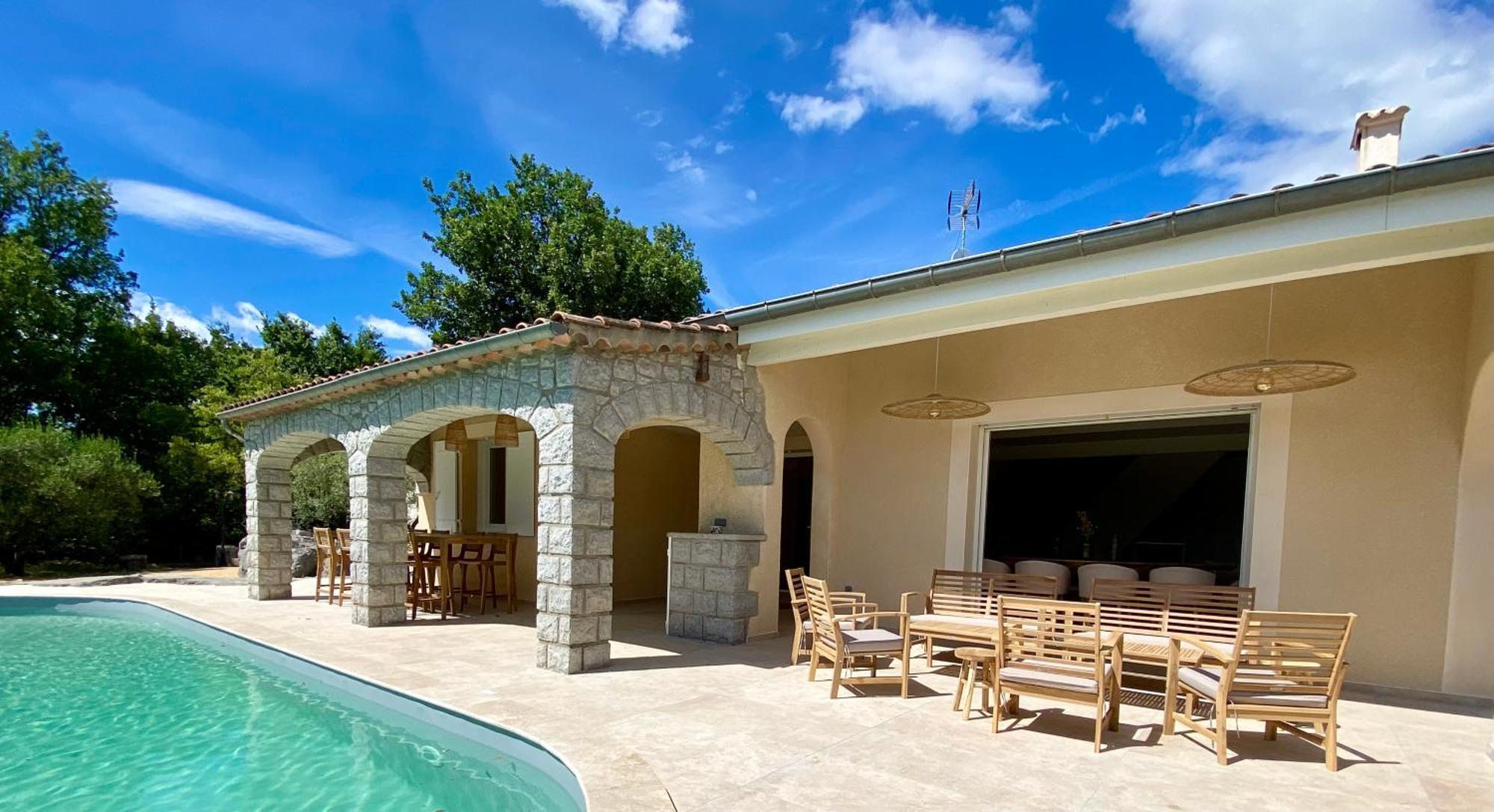 Maison Pour 12P, Piscine A Debordement Chauffee D'Avril A Octobre Inclus Ruoms Dış mekan fotoğraf